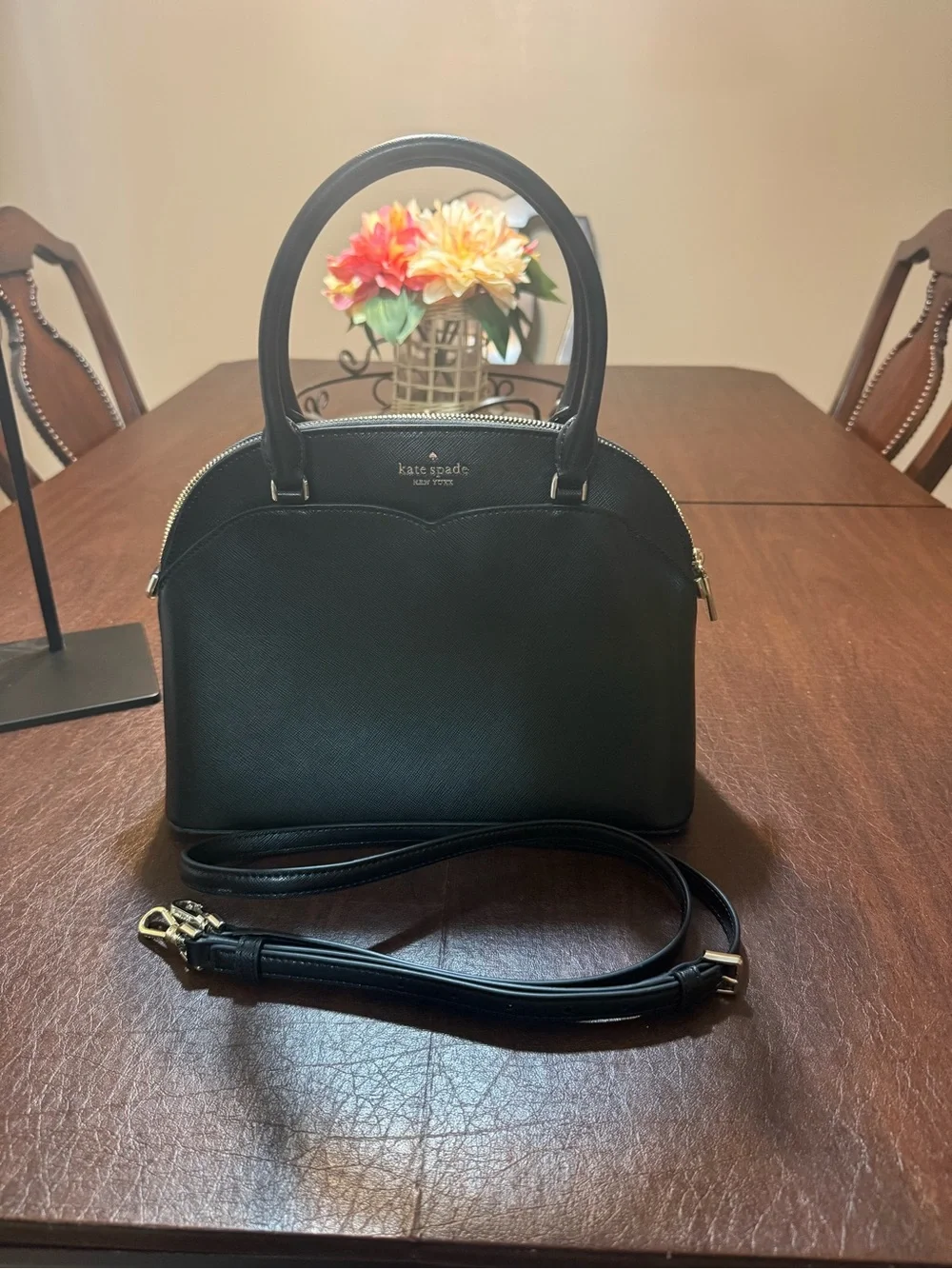 kate spade black crossgrain leather Payton meduim dome satchel